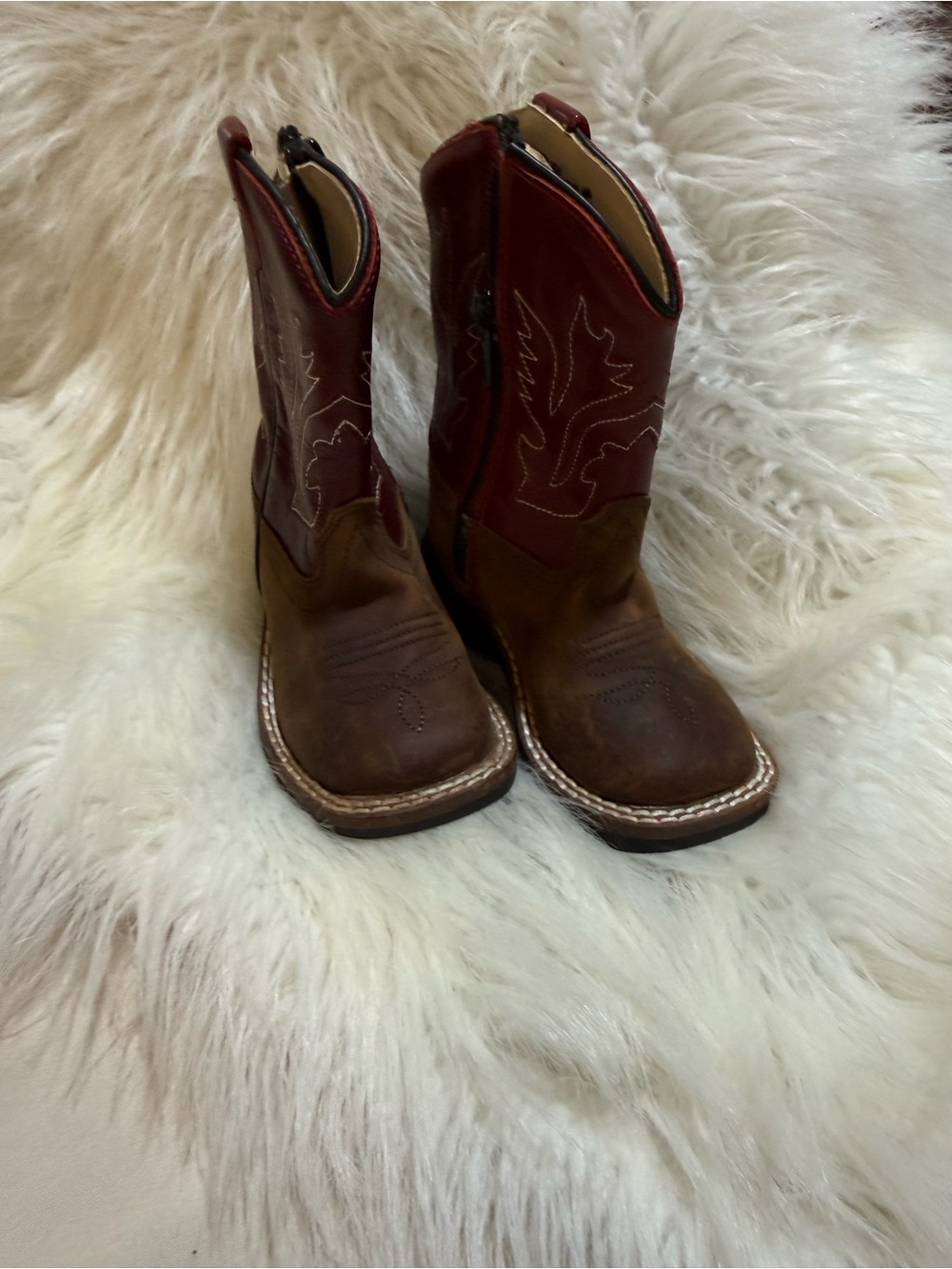 Old West Kids Brown Foot with Red Shaft Western Boots